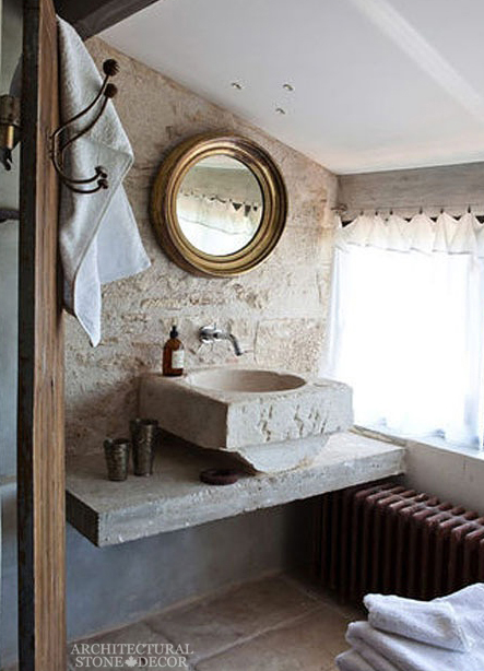 French-Country-limestone-reclaimed-trough-sink-powder-room-canada
